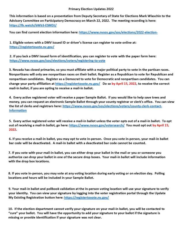 Primary Election Updates 2022
